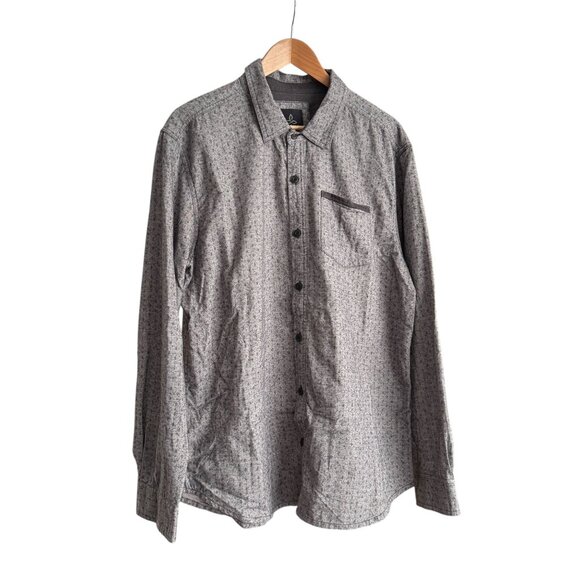 Mens Prana Grey Button-Up Long-Sleeve Shirt X-Large Cotton Blend Made In India - Picture 1 of 16